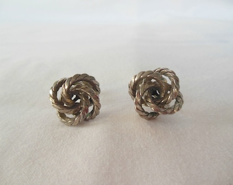 Vintage Knot Screw Back Earrings - Silver Tone