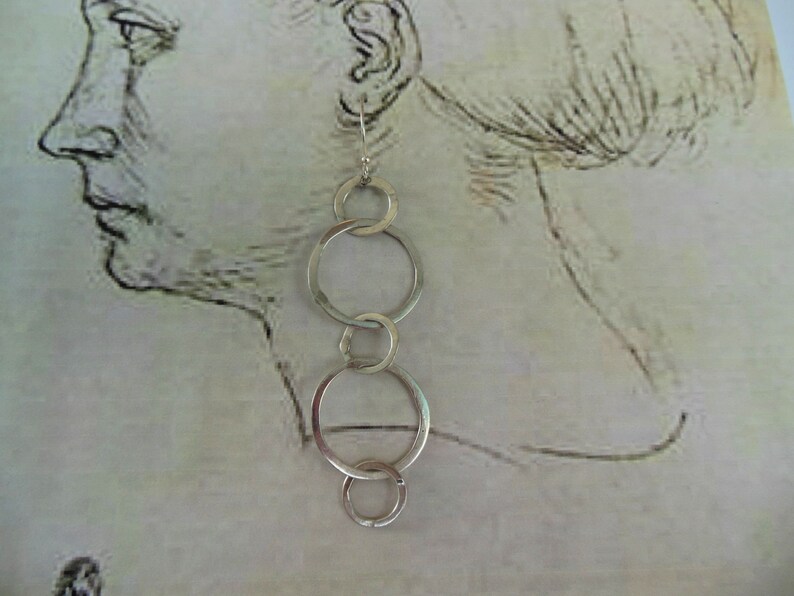 Sterling Silver Circle Drop Earrings Vintage image 3