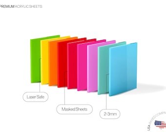 Bright Colors 1/8" Acrylic Sheets, 3mm CO2 Laser-Ready Glossy and Matte Finish