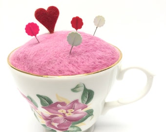 You are my heart pincushion, Antique English Fine Bone China tea cup pincushion, one of a kind, mother's day gift