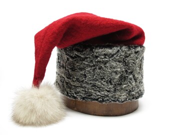 Santa Hat, Wool Felt Hat, Warm Christmas hat, Fur and Pom Pom Hat