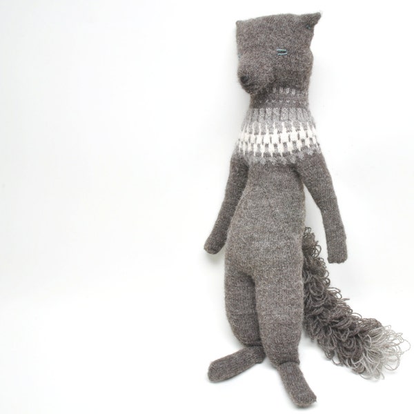 Silver Fox hand knit woodland fox original design by Marianne Wille