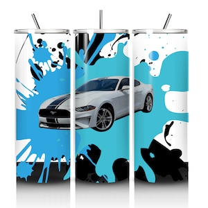 digital 20oz blue and black mustang tumbler png
