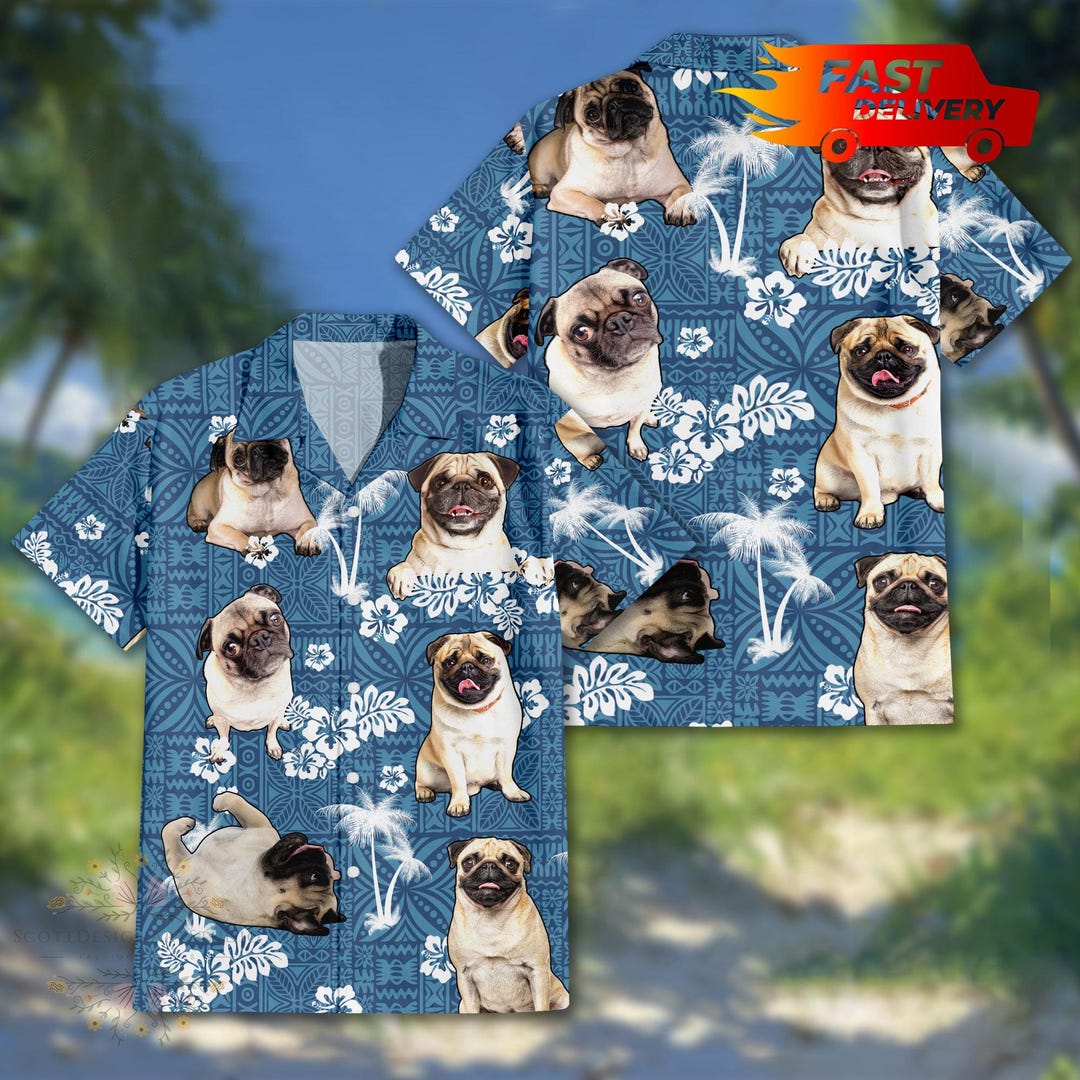 Tropical Pug Hawaiian Shirt: Funny Dog Lover Button Down Beachwear