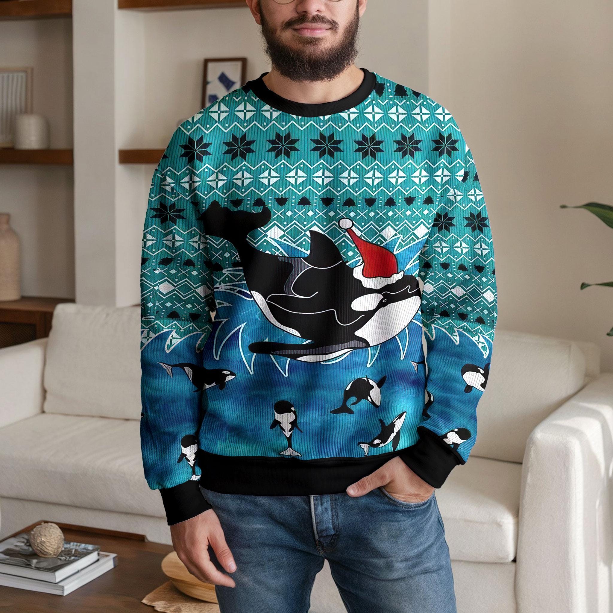 Discover Funny Orca Whale Christmas Ugly Sweater: Holiday Party Sweatshirt