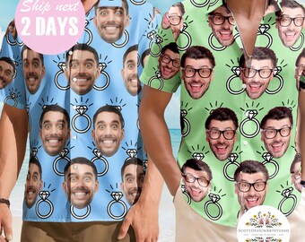 Personalisiertes lustiges Gesicht Hawaiihemd, individuelles Foto Hochzeit Junggesellenabschied Shirt, Trauzeugen Geschenk