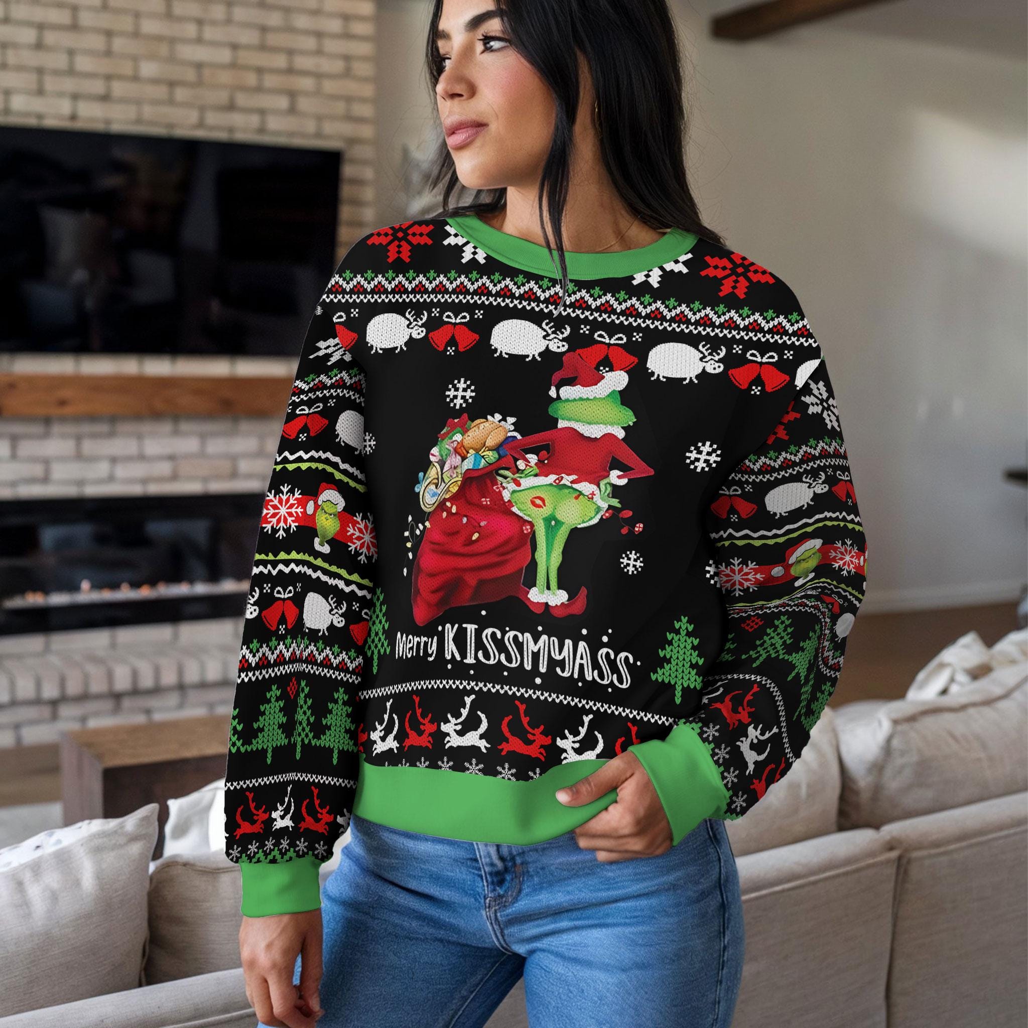 Discover Funny Merry Kissmyass Christmas Sweater, Ugly Xmas Party Sweatshirt for Men Women