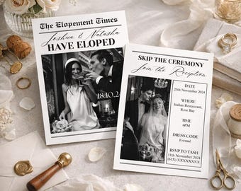 Elopement Newspaper Card Template | Printable Wedding Announcement | We Eloped | Modern Editable Keepsake | Instant Download