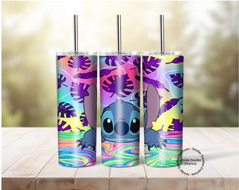Stitch, Alien Character, Sublimation. waterslide, 20 oz. Tumbler wrap, Digital download file, PNG, background, digital paper, clipart