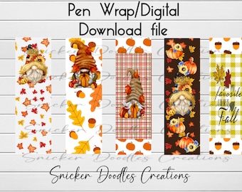 Fall Gnome, epoxy Pen Wrap, Digital Download files, PNG, waterslide image, clipart, joy pen