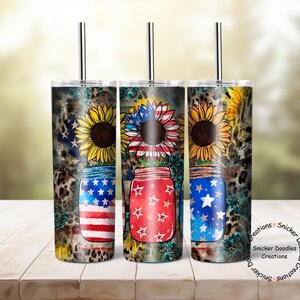 20 oz. tumbler wrap, Patriotic, Sunflower, Mason Jar, Sublimation, Waterslide image, Digital Download file, PNG, background. digital paper