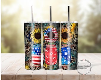 Patriotic Sunflower Mason Jar 20 oz Tumbler Wrap (Digital Download)