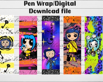 Spooky, Button Girl, Character epoxy Pen Wrap, Digital Download files, PNG, waterslide, crafting supply, joy pen