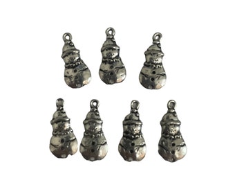 SNOWMAN Silver Winter Christmas Craft Charms Holiday Jewelry Making Earrings Set of 7