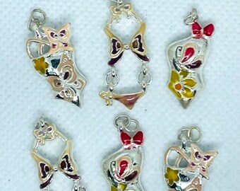 BUTTERFLY AND FLOWER Swimsuit Sports Craft Charm Jewelry Making Earrings Set of 6