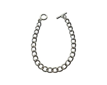 Silver Curb Link Charm Bracelet Starter Blank Toggle Closure