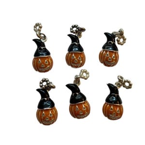 Orange Pumpkin Halloween Small Tiny Jack O'Lantern Charms set of 6