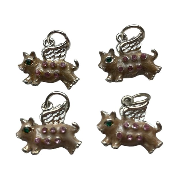 Flying Pig Metal Craft Charms with Enamel Sparkles Set of Four Jewelry Earrings