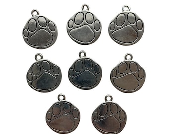 Silver Paw Print Larger Craft Charm Set Metal and Enamel Jewelry Making Earrings