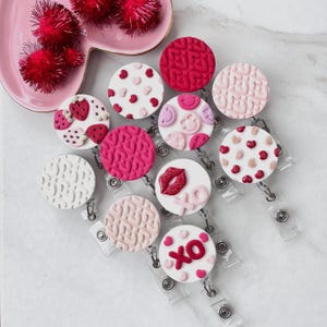 Clay Badge Reel, Valentine, Hearts, Smiley Face, ID Badge Reel, Nurse, Teacher, Retractable Holder