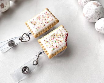 Strawberry Pop Tart Badge Reel/ Retractable ID Holder/ Nurse gift/ fun food Reel