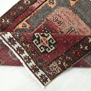 3x13 Ft Red Green Turkish Runner, Bohemian Neutral Pale Wool Runner Rug, 3x13 Vintage Runner, Kitchen, Hallway Rug,Entryway Rug, 2.9x12.9