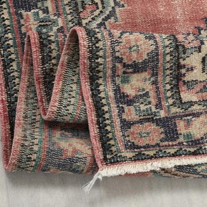 3x6 Ft Red Blue Turkish Runner, Red Handmade Rug, 3x6 Vintage Runner, Short Oushak Runner, Kitchen, Kids, Bathroom, Entryway Rug, 3.2x6.0 Ft