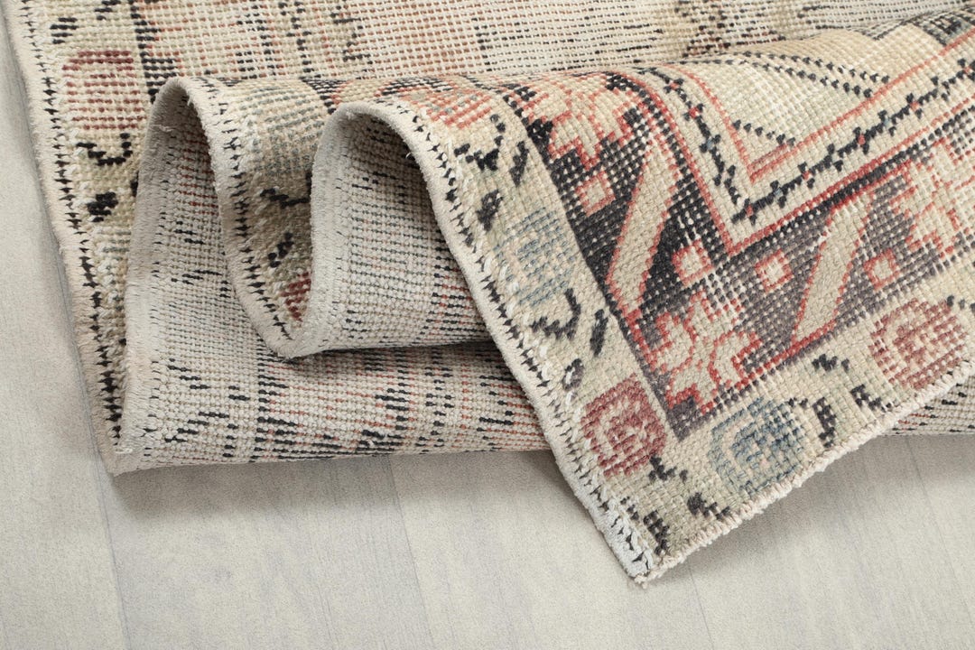 3x9 Ft Red Beige Vintage Turkish Runner, Bohemian Neutral 3x9 Handmade ...