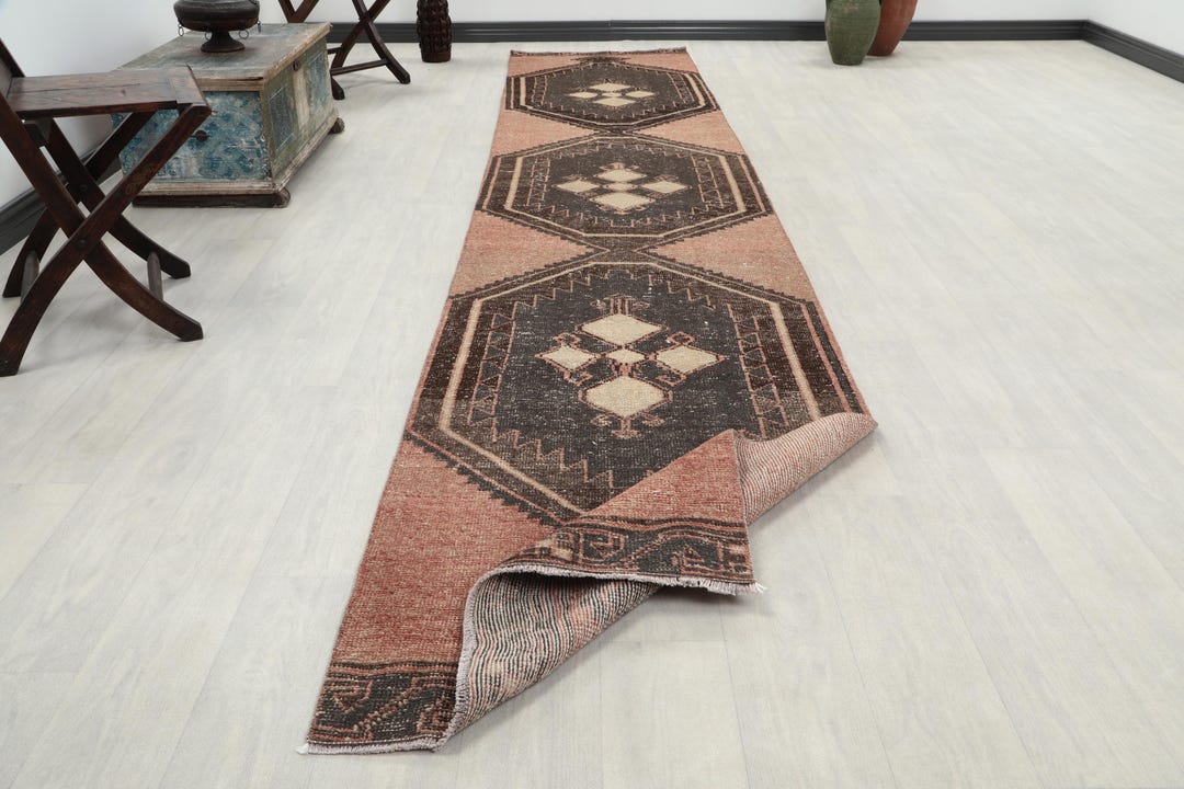 3x15 Ft Red Brown Vintage Turkish Runner, Bohemian Runner Rug, 3x15 ...