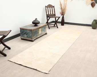 3x10 Ft Beige Brown Vintage Turkish Runner, Bohemian Rug, 3x10 Vintage Runner, 3x10 Oushak Rug,Kitchen,Long Runner, Bedroom Rug, 2.9x10.2 Ft
