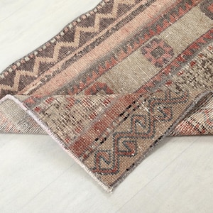 2x6 Ft Brown Turkish Runner, Handmade Wool Rug, 2x6 Vintage Runner, Short Oushak Runner, Kitchen, Kids, Bathroom, Entryway Rug, 2.1x5.8 Ft