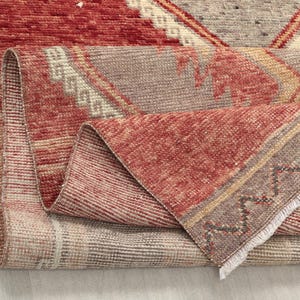 3x14 Red Gray Turkish Runner, Antique Rug, 3x14 Faded Rug Runner, 3x14 Oushak Runner, Kitchen, Hallway, Entryway Rug,Vintage Rug, 3.3x13.5Ft