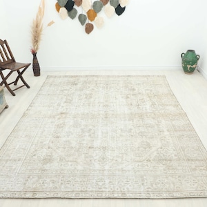 8x11 Ft Beige Brown Turkish Rug, Vintage Large Oushak Area Rug, 8x11 Area Rug, Wool Rug, Bedroom, Oversize Rug, Living Room Rug, 8.0x11.0 Ft