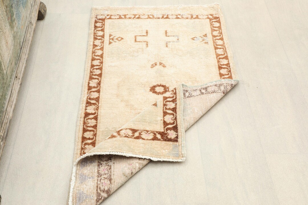 2x3 Small Beige Brown Rug, Turkish Door Mat, Tiny Oushak Rug, 2x3 ...