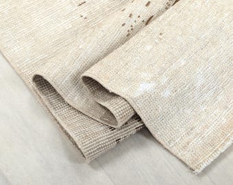 3x12 Ft Beige Neutral Handmade Turkish Runner, Natural Wool Rug, 3x12 Vintage Oushak Runner, Kitchen, Hallway, Entryway Rug, 2.8x11.5 Ft