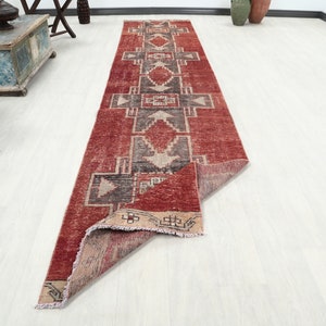 3x13 Ft Red Brown Turkish Runner, Antique Medallion Runner Rug, 3x13 Vintage Runner, Kitchen, Hallway Runner, Entryway Rug, 2.8x12.8 Ft
