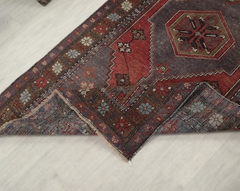 4x7 Red Turkish Rug, 4x7 Gray Vintage Rug, Handmade Area Rug, Eclectic Oushak Rug, Handwoven Floral Rug, Vintage Area Rug, Living Room Rug