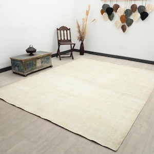 8x10 Beige Turkish Rug, Oushak Floral Rug, 8x10 Neutral Vintage Rug, 8x10 Wool Rug, Bedroom, Oversized, Living Room Rug, Home Decor,Kids Rug