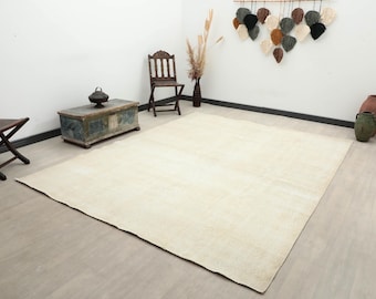 8x10 Beige Turkish Rug, Oushak Floral Rug, 8x10 Neutral Vintage Rug, 8x10 Wool Rug, Bedroom, Oversized, Living Room Rug, Home Decor,Kids Rug