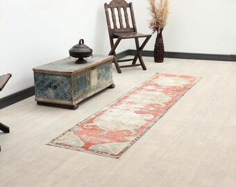 ペールコーラル54×158 ヴィンテージラグ トルコ ランナー ブラウン 158