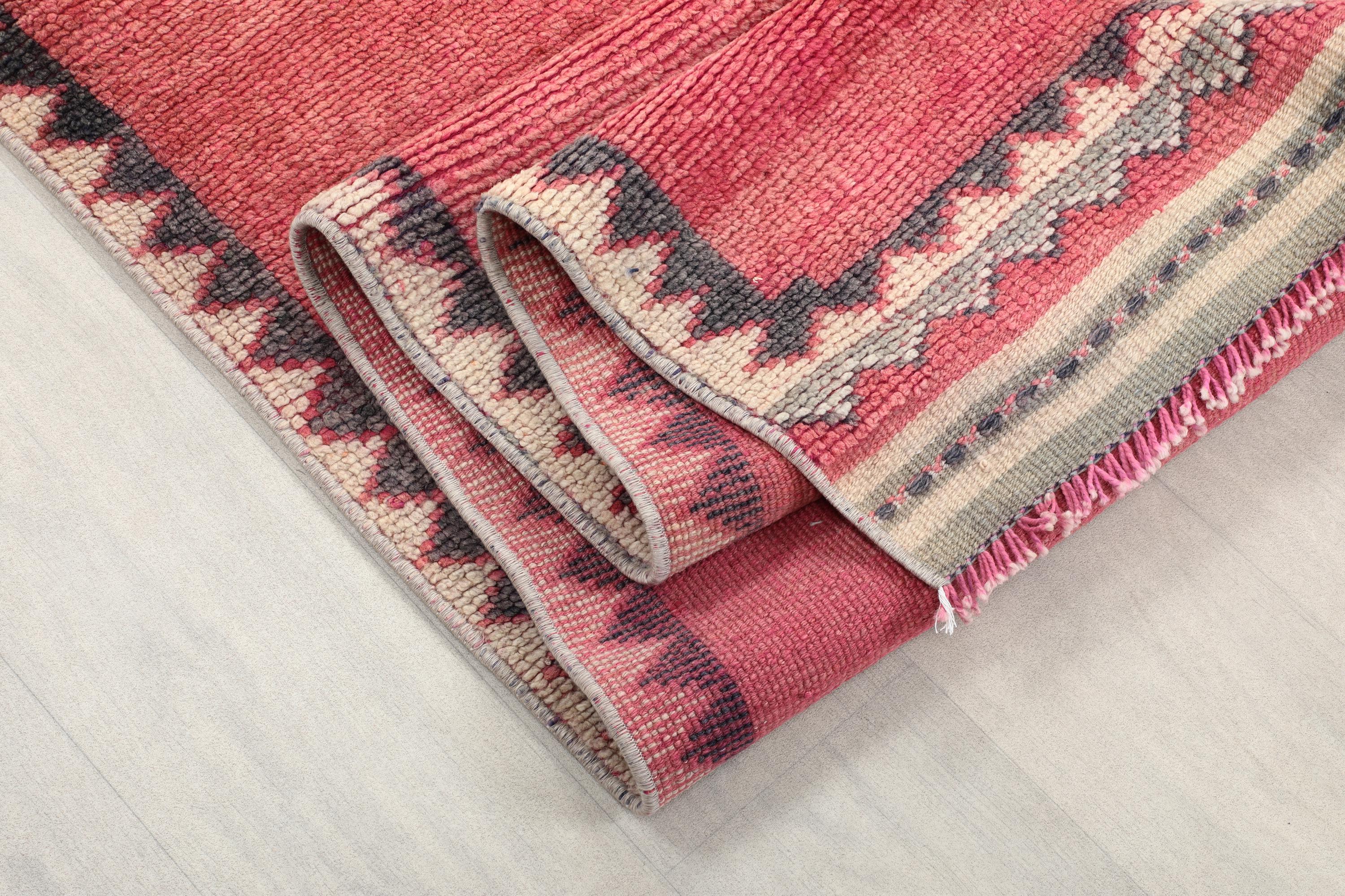 3x13 Pink Beige Turkish Runner, Bohemian Neutral Herki Wool Runner Rug, 3x13 Vintage Runner, Kitchen, Hallway Rug, Entryway Rug, 3.0x12.9 Ft