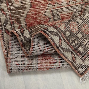 4x5 Ft Red Brown Turkish Rug, Natural Wool Rug, 4x5 Vintage Oushak Rug, Kitchen, Hallway, Entryway Rug, New Home Gift, Faded Rug, 3.7x5.3 Ft