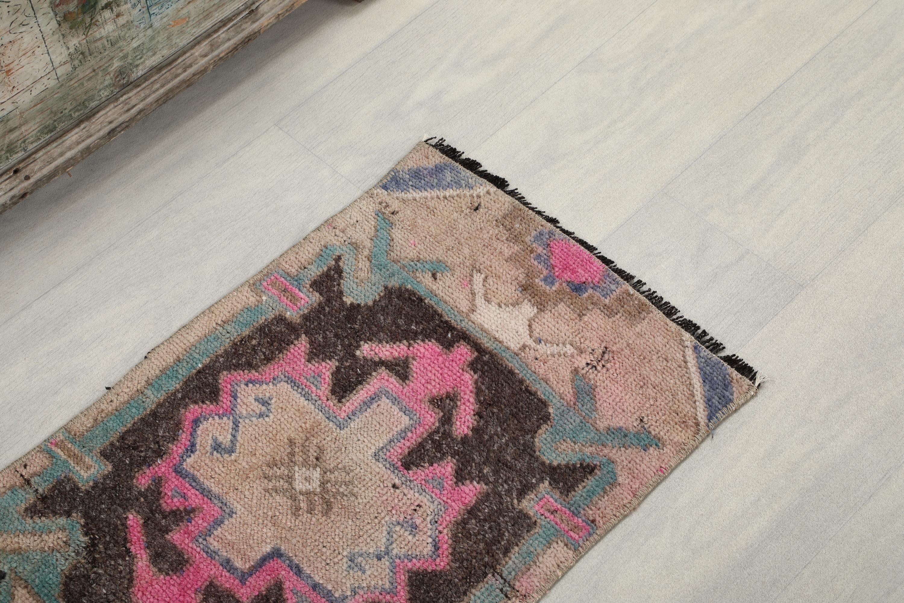 Paillasson vintage en laine turque, tapis de bain bohème (1,51 x 3,12 pi) - France