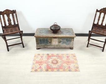 2x3 Small Red Blue Rug, Turkish Door Mat, Mini Turkish Rug, 2x3 Turkish Rug, Vintage Bath mat, Kitchen,Bathroom,Entry Small Rug, 1.6x3.0 Ft