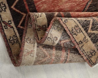 Handmade Wool Turkish Runner Rug, 3.9x11.6 Ft, Vintage Oushak