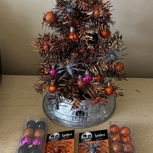 Halloween Decorated Tree with Orange Lights