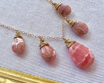 Rhodochrosite and gold necklace