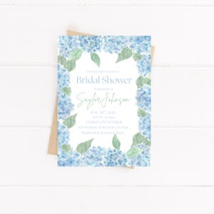 Bridal Shower Blue Hydrangeas - Invitation Template Floral Shower Invite Elegant Blue Floral Bridal Brunch Invite Editable
