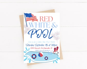 Labor Day Pool Party Invitation | Red, White & Blue (Digital Download)