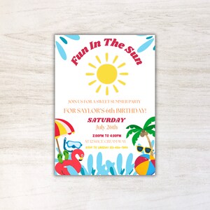 Fun in the Sun - Summer Birthday Party - Summer Party - 5x7 Editable Party Invitation - Digital Download - Instant Download - Swimming Party